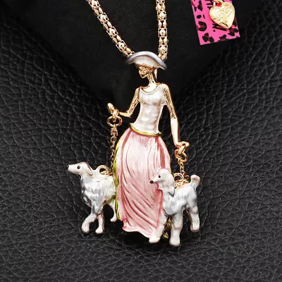 Betsey Johnson Regal Victorian Lady & Dogs Pendant Necklace Brooch Free Gift Bag • $29.99