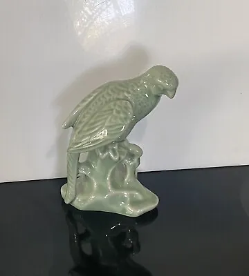 Vintage PORCELAIN BIRD Parrot Figurine Andrea By Sadek  Celadon Green Glaze • $16