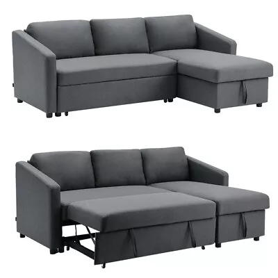 2/3 Seater Pull-Out Reversible Chaise Sofa Bed Linen Fabric With Storage &Pillow • £489.95