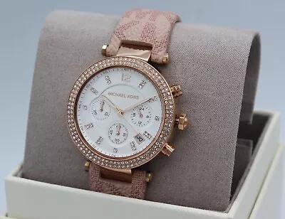 New Authentic Michael Kors Parker Rose Gold Pink Pvc Chrono Women's Mk6935 Watch • $139.99