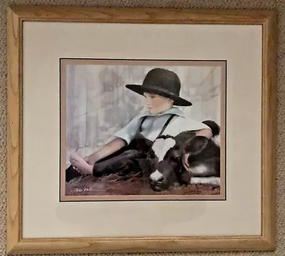 N.A. Nancy Noel - Mid Morning Amish Boy With Calf 1992 Framed Hand Signed Print • $75