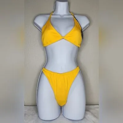 NWT ZAFUL Ribbed Cami String Bikini Set. Yellow. Size: L/8 • $17