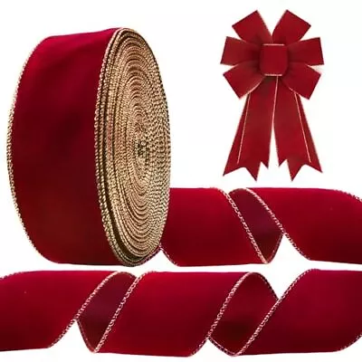 50 Yards Valentine's Day Red Velvet Wired Edge Ribbons 2.5inch Red Velvet Sol... • $35.26