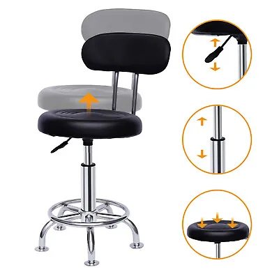 Leather Stool Work Shop Seat Chair Height Adjustable Garage Stool With Backrest • $53.20