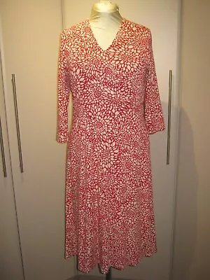 Eastex Long Dress Size 14 Red Leaf Lined Stretch • £12.99