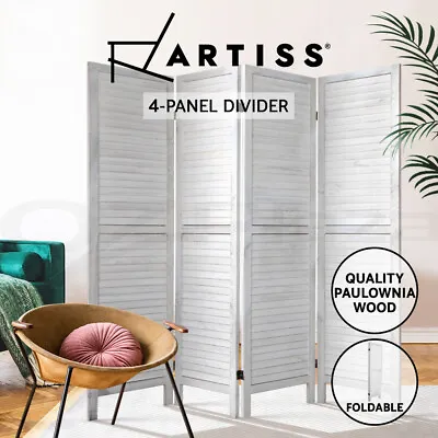 Artiss 4 Panel Room Divider Screen Partition Privacy Louver Wood Stand White • $109.95