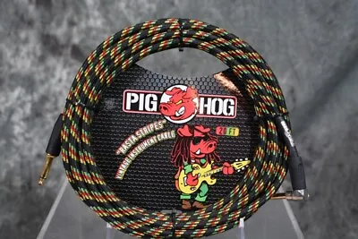 Pig Hog Rasta Stripes Instrument Guitar Cable 20ft Right Angle W/FREE SHIPPING • $28.48