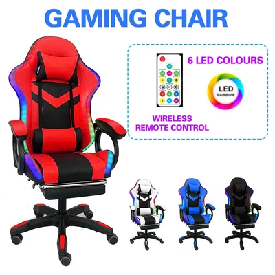 $159 • Buy Gaming Office Chair W/ LED Rim PU Leather Massage Pillow Footrest