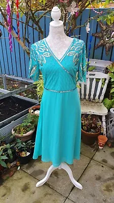 Beautiful Sequin Boutique Turquoise Dress In A 70s Vintage Style Uk 10 • £8.50