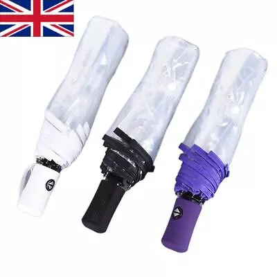 Automatic Open Close Fold Windproof Umbrella Compact Rain Transparent Clear K • £7.97