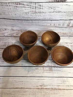 5 Mixed Lot TeakWood Wooden Salad Bowls Genuine Teak Thailand VTG Mid Century • $38.24