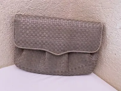 Vintage Meyers Gray Woven Leather Clutch Convertible Shoulder Handbag • $14.99