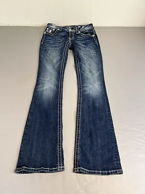 Miss Me Womens Jeans Blue 27x33 Signature Boot Stretch Embellished Denim Beaded • $26.95