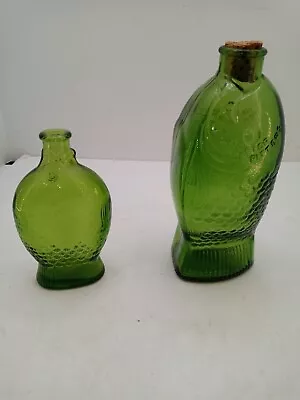 2 Vintage DR. FISCH'S BITTERS Green Glass Fish Bottles 7.25  & 5  WHEATON NJ  • $45