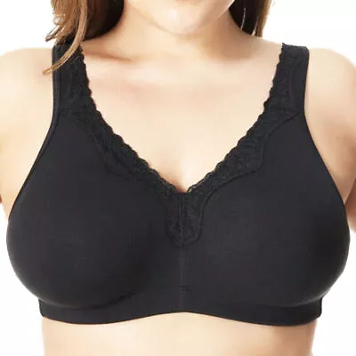 UK Ladies Cotton Non Wired Full Cup Support Wireless Comfort Bra Plus Size FG GG • £12.98