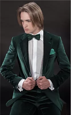 Men Green Suits Elegant Luxury DG Designer Velvet Party Wear Suit (Coat+Pants) • £153.69