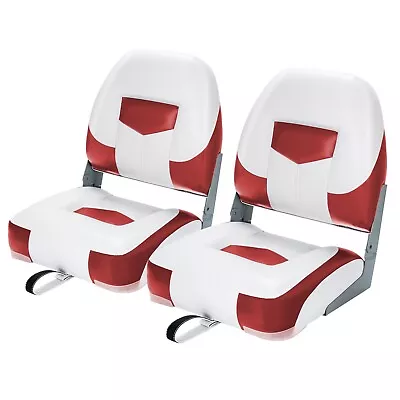 Set Of 2 Folding Low-Back Boat Chair Ergonomic Fishing Yacht Seat With Strap • £108.95