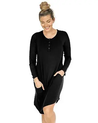 Kindred Bravely 298530 Betsy Long Sleeve Maternity Nightgown (Black Small) • $42.50