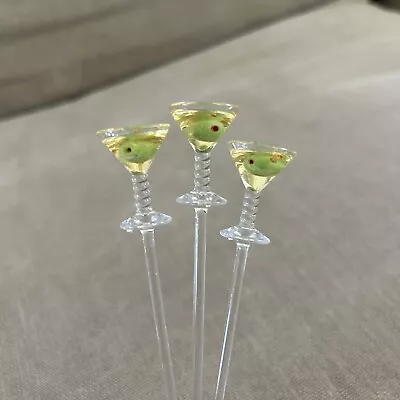 Vintage Plastic Swizzle Sticks Martini Olive Miniature Mid Century Lot Of 3 • $15.95