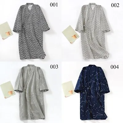 Men Kimono Japanese Yukata Pajamas Comfy Spa Sauna Bathrobe Robe Gown Loungewear • £21.79