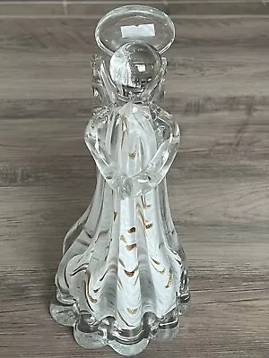 Blown Italian Art Glass Praying Angel Figurine Clear White Gold Flecks 10.5” • $99