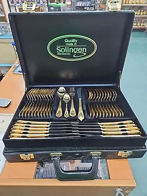 Solingen 72-Pc Stainless Steel 18/10 Gold Plated Cutlery Flatware Set W/Case • $425