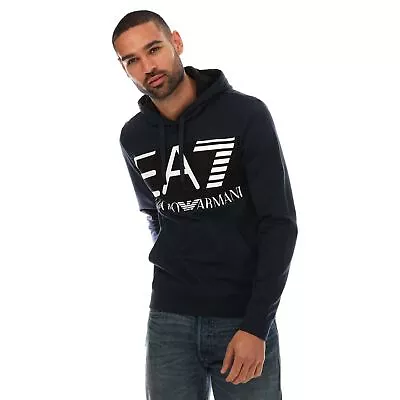 Men's Hoodie Emporio Armani EA7 Large Logo Regular Fit Pullover In Blue • £85.99