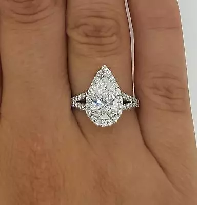 2 Ct Halo Split Shank Pear Cut Diamond Engagement Ring SI2 G White Gold 14k • $1678