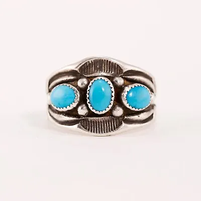 £80.52 • Buy Native American Sterling Silver Blue Turquoise Stamps Rain Drops Ring 10.75