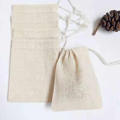 Small Cotton Drawstring Pouch Bags Plain Natural Muslin For Gifts Favour Storage • £4.99