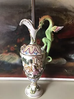 Scarce Mid Century Large Capodimonte Dragon Porcelain Pitcher Putti Ewer Vase • $395