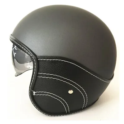 DOT Vintage Motorcycle Helmet Open Face 3/4 Scooter Helmet Integrated Sun Visor • $154.16