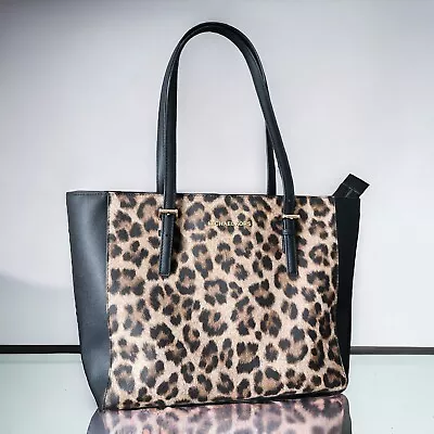 Michael Kors Leopard Animal Print Tote Bag Jet Set Purse Shoulder Brown Black M • $167.89