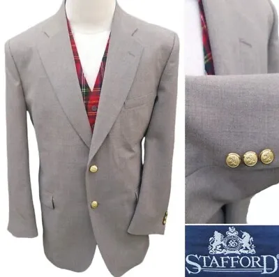 Stafford Gray Beige Mens Wool Blazer Sport Coat Gold Buttons Vintage Size 40R • $39.52