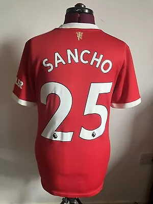 Manchester United Fc Jadon Sancho Adidas 2021/2022 Shirt Home Kit Red Mens Small • £11.99