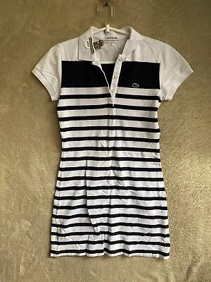 Lacoste Casual Polo Dress Size 34 Womens White Striped Logo Short Sleeve • $49