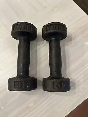 Vintage York 3 Pound Dumbbells Roundhead Lot Of 2 - 3 Lb Weights 6 Lbs Total • $19.99