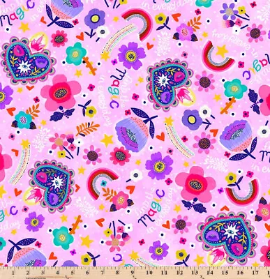 Everyday Magic Floral Toss Fabric Purple Quilting Girls Cotton Half Yard • $5.75
