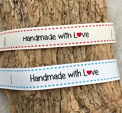 Sew In Labels Handmade With Love Ribbon Fabric Labels White Cream Craft Clothes • £0.99
