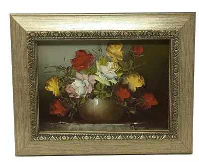 VTG Original Oil Painting Floral Rose Still Life Framed Art Signed Deacon 5x7 • $34.99