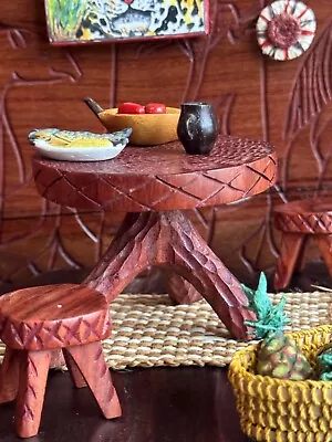 Dollhouse Table Stools Miniature HandCarved Tropical HardWood Fairy Garden 2023 • $60