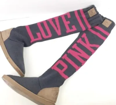 Victoria Secret Pink SWEATER KNEE HIGH SOCK SLIPPER MUKLUK BOOT Pink  Medium • $65