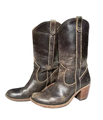 Frye 77485 Brown Crackled Leather Mid Calf Western Cowgirl Boots Women’s 9.5B • $80