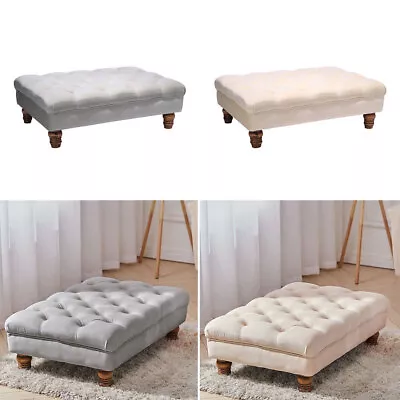 Chesterfield Buttoned Stool Bench Coffee Table Velvet Padded Footstool Wood Legs • £65.95