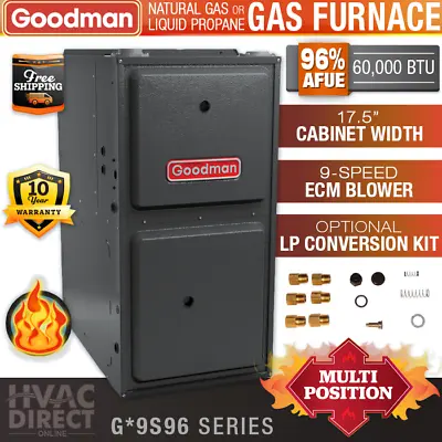 60000 BTU 96% Goodman 1 Stage Natural Gas Or Propane/LP Furnace GM9S96/GC9S96 • $1601