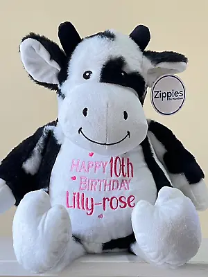 Personalised Large Plush Jersey Cow Teddy Bear Baby Birth Details Memory Gift • £23.75