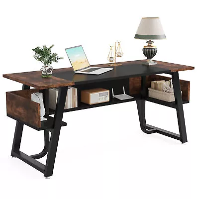 63  Modern Home Office Desk Executive Desk Study Writing Table W/ Storage Shelf • $179.26