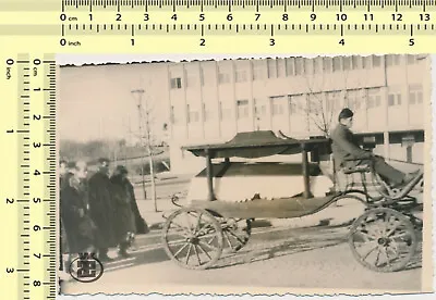 143 Hearse Carriage Funeral Casket Coffin People Street Scene Vintage Photo Orig • $35