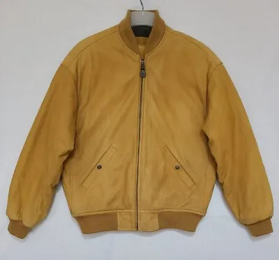 Vtg 1995 Timberland Cowhide Classic Yellow Leather Jacket Men's Sz Small • $71.99