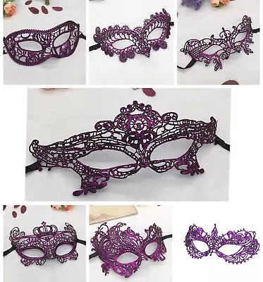 Lace Venetian Floral Eye Mask Pink Purple Metallic Masquerade • £3.99